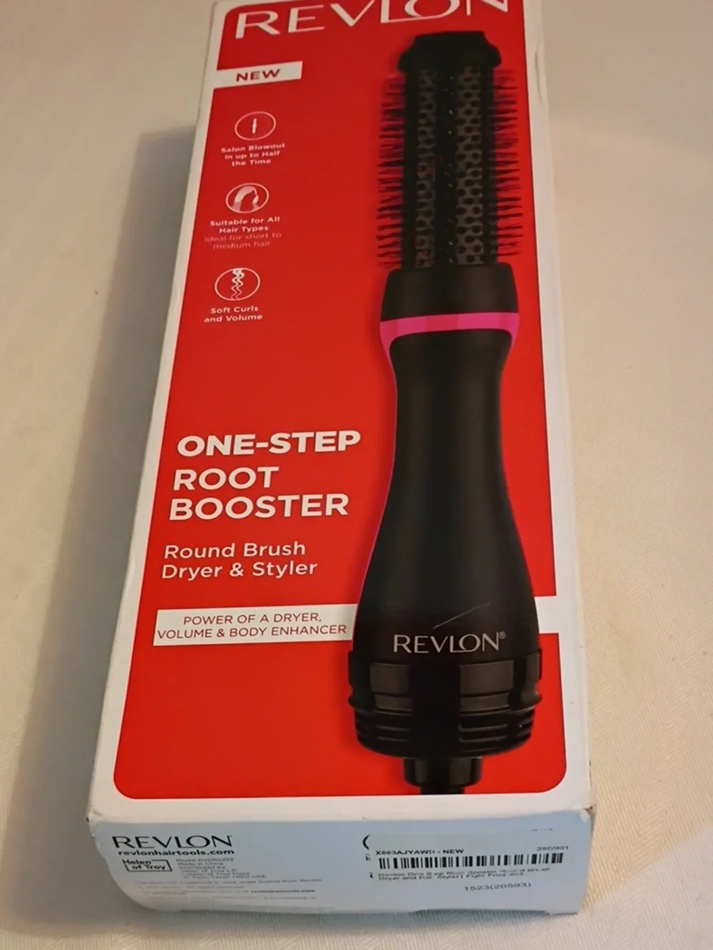 Revlon One-Step Root Booster Round Brush Dryer & Styler - Black with Pink Accent